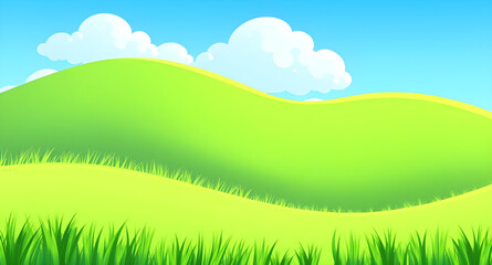 Obraz premium landscape, nature, field, grass, green, meadow, pasture, lawn, plain, countryside, rural, outdoor, scenery, horizon, sky, blue, clouds, cloudscape, daylight, sunlight, sunny, bright, fresh, calm, peac