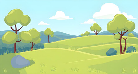 Obraz premium landscape, nature, grass, green, meadow, field, pasture, lawn, countryside, rural, outdoor, scenery, horizon, farmland, sky, blue, clouds, cloudscape, daylight, sunshine, sunny, bright, fresh, calm, p