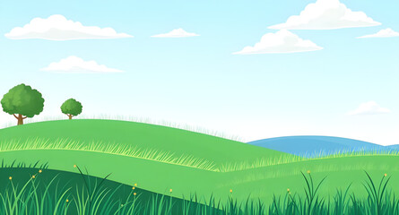 Obraz premium field, grass, greenfield, meadow, pasture, plain, nature, landscape, scenery, countryside, rural, outdoor, horizon, farmland, sky, blue, clouds, cloudscape, daylight, sunshine, sunny, bright, fresh, c