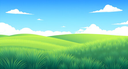 Fototapeta premium meadow, grassland, field, green, pasture, lawn, nature, landscape, scenery, countryside, rural, outdoor, horizon, farmland, sky, bluesky, clouds, cloudscape, daylight, sunlight, sunny, bright, fresh, 