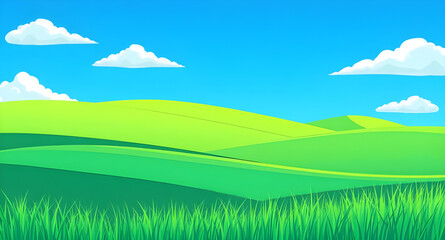 Obraz premium grassland, field, meadow, greenfield, pasture, lawn, nature, landscape, scenery, countryside, rural, outdoor, horizon, farmland, sky, bluesky, clouds, cloudscape, daylight, sunlight, sunny, bright, fr