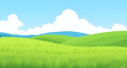 Fototapeta premium grassland, field, meadow, greenfield, pasture, lawn, nature, landscape, scenery, countryside, rural, outdoor, horizon, farmland, sky, bluesky, clouds, cloudscape, daylight, sunlight, sunny, bright, fr