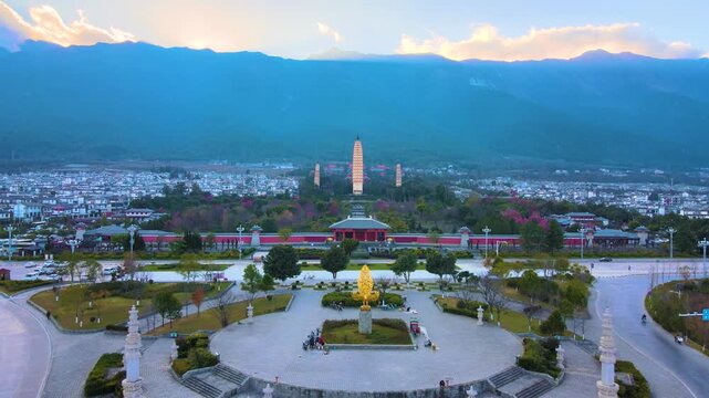 Three Pagodas Chongsheng Temple Dali Aerial Mountain View
