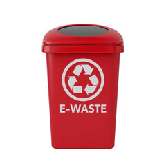 Red e waste recycling bin with recycling symbol