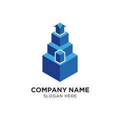Blue 3D Cubes Logo Design Template.