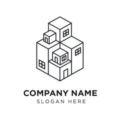 Simple Line Art Building Logo Design.