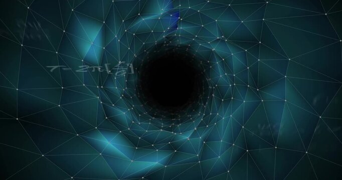 On data pulse central dark void spiraling inward, mesh folding, formulas drifting visualizing data