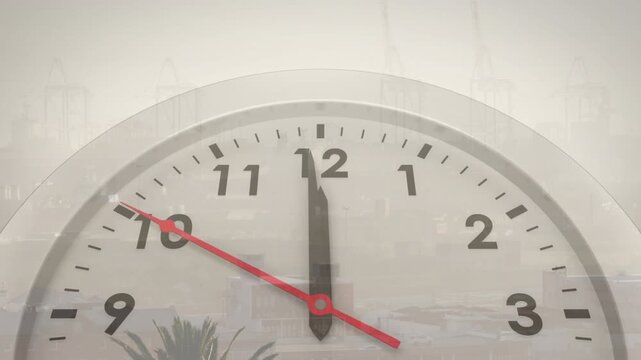 Initial tick starting red second hand rotating clockwise around clock dial, showing seconds