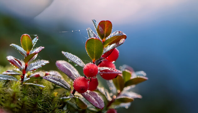 Close Up Of Bearberry Arctostaphylos Uva Ursi With Dewdrops