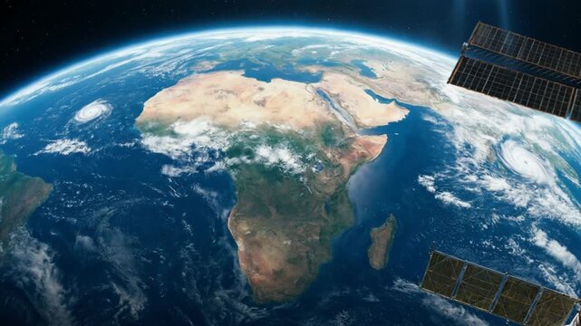 A satellite is in the sky above the earth