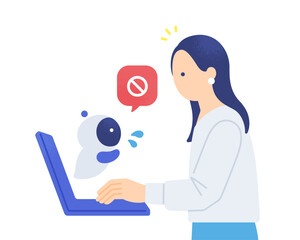 AIを使いセキュリティを強化する。危険を検知し警告するAIアシスタントのベクターイラスト素材。