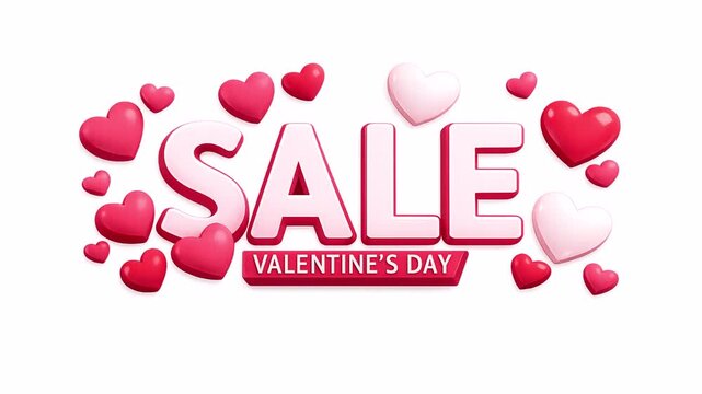 Animated video of the words "Valentine's Day sale" with hearts. Transparent background.