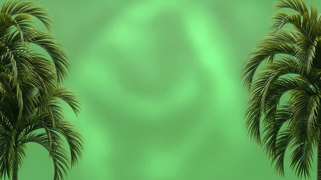 Tropical Palms on Vibrant Backdrop: Two lush palm trees frame a vivid green background, creating a tropical and refreshing atmosphere. A natural scene bathed in sunlight.