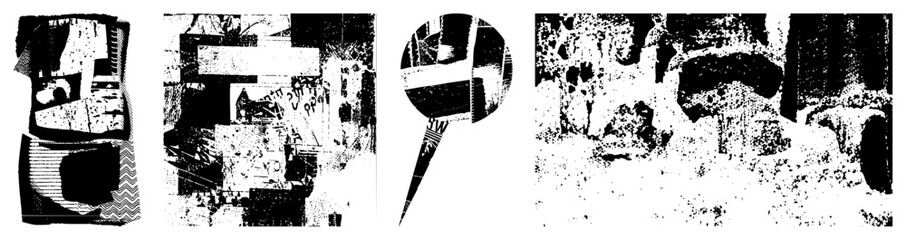 Obraz premium Fragmented halftone shapes forming abstract composition, graphic design elements, vector art, digital glitch, texture, modern art piece, stylized collage.