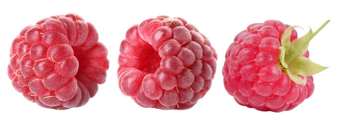 Fresh ripe raspberries isolated on white, set
