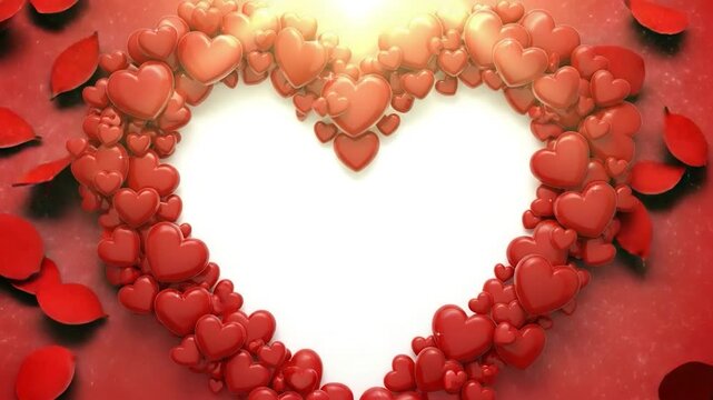 Heartfelt Radiance: A breathtaking display of interwoven red hearts, radiating warmth and affection, forms a radiant heart-shaped centerpiece, evoking sentiments of love and endearment.