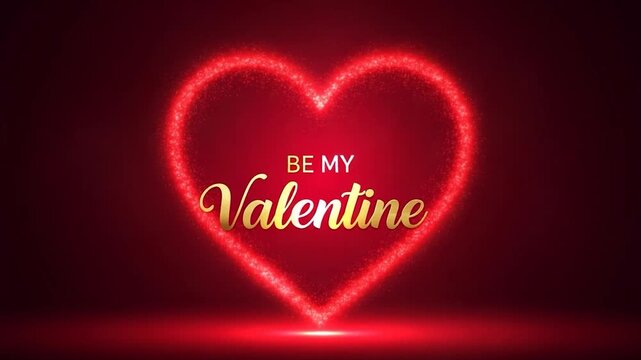 Crimson Embrace: A radiant heart outline, illuminated with glistening lights, forms the centerpiece of a passionate Valentine's Day message, the words Be My Valentine elegantly inscribed.