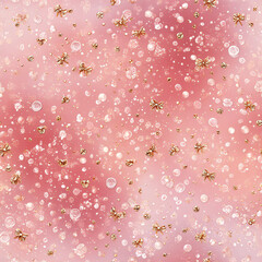 pink and gold gradient background with small bows, bubbles, glitter, and sequins.