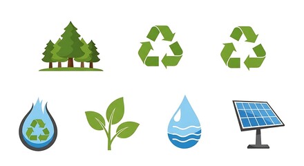 Obraz premium Set of Environmental Icons Representing Nature and Sustainability.