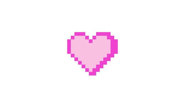 8-bit pixel art 3d hot pink heart icon. looped animation 4k 30fps