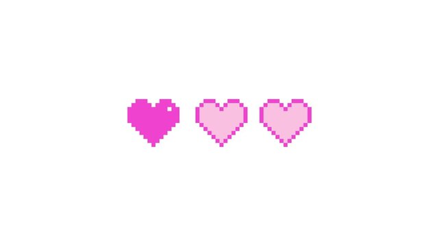 8-bit pixel art hot pink heart hp icon. looped animation 4k 30fps