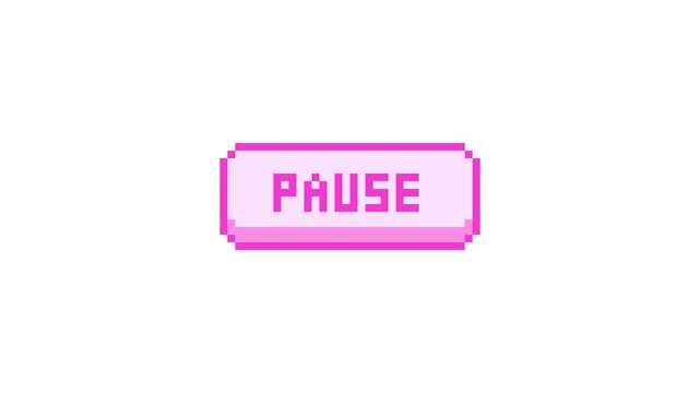 8-bit pixel art pink pause game button ui. looped animation 4k 30fps