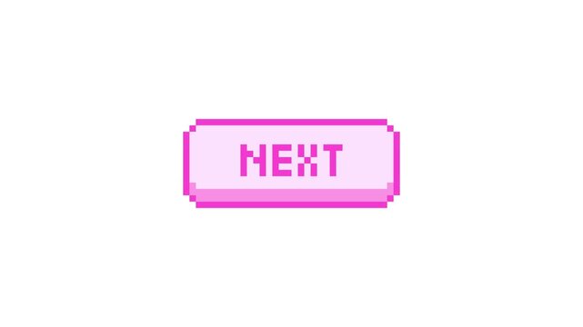 8-bit pixel art pink next game button ui. looped animation 4k 30fps
