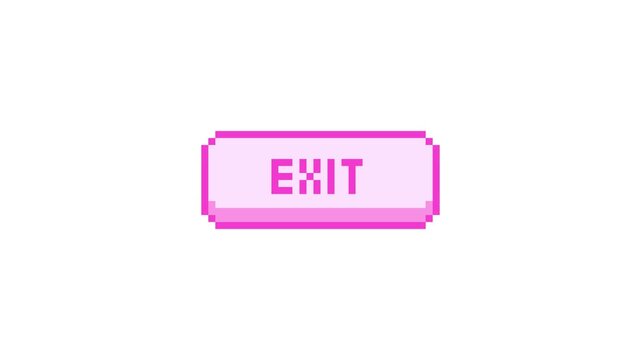 8-bit pixel art pink exit game button ui. looped animation 4k 30fps