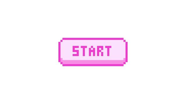 8-bit pixel art pink start game button ui. looped animation 4k 30fps
