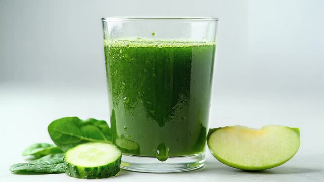 Fresh Green Detox Juice Pouring Process
