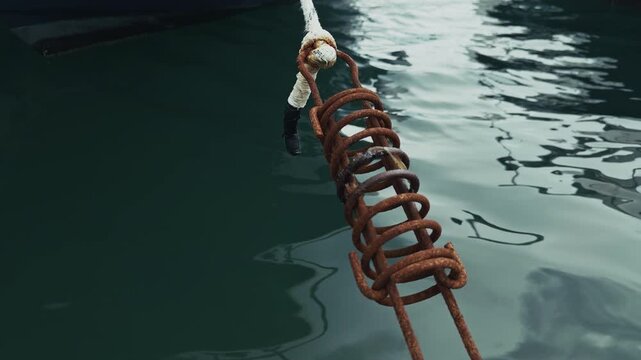 Mooring Line Spring Holding Boat at the Harbor