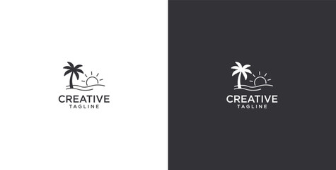 logo icons and symbols linear design templates sun palm trees landscape geometric abstract design elements