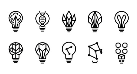 Fototapeta premium Geometric lightbulb line icons for modern branding science innovation and creative education