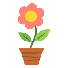 cute pink flower inside a pot nature plant decoration flat color vector illustration template design