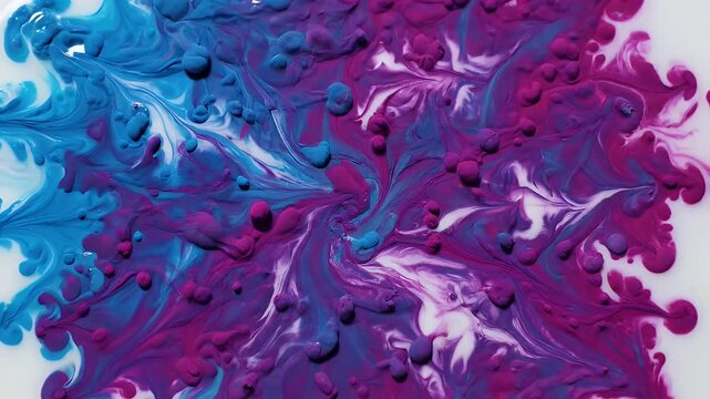 Vibrant blue and purple ink swirls create abstract, textured patterns on white