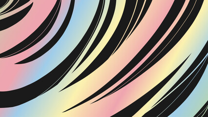 Modern fluid rainbow curve flow pattern on black backdrop