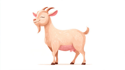 Smiling cartoon goat with horns on white background