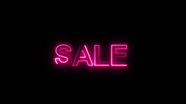 Neon sale text icon, glowing sale font outline motion animation. sale text stroke line moving.