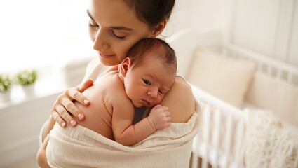 Loving Mother Holding Adorable Baby in Soft Natural Light