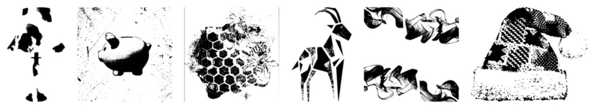 Stylized animal forms broken into angular shapes, vector design, modern graphic art, geometric animal cutouts, abstract wildlife.