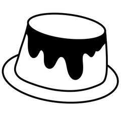 Minimalist Dripping Icing Cake Slice Line Art on Plate Isolated on White Background