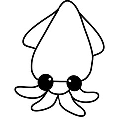 Cute Cartoon Squid Line Art Illustration Isolated on White Background