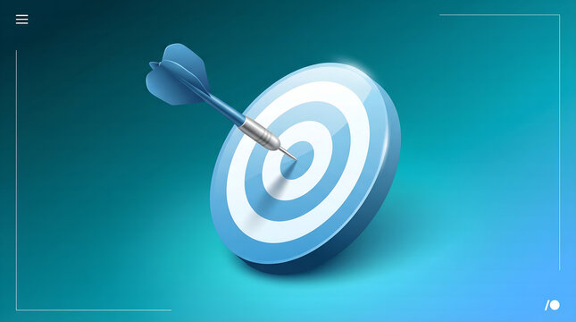 3D Blue Target with Concentric Rings and Lodged Arrow &ndash; Graphic Teal Gradient Design