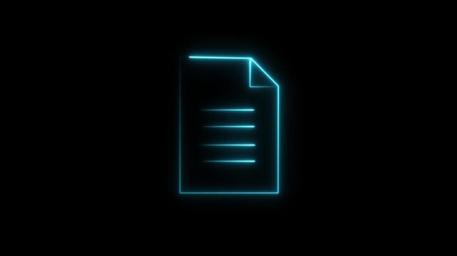 Abstract neon File documents icon animation, Glowing documents icon outline loop. digital privacy record files, documents file stroke line moving.