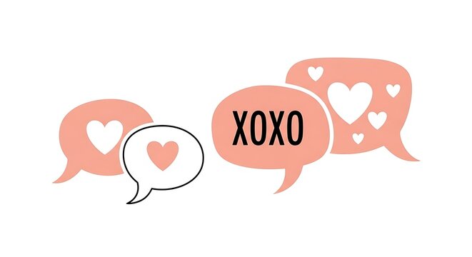 Two speech bubbles with hearts and the word koxd in the second bubble.