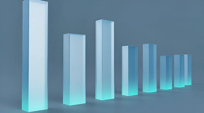 4K footage of graphic bars in motion, decreasing in height, with blue glow in a studio environment