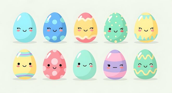 Cute Easter eggs with faces and patterns