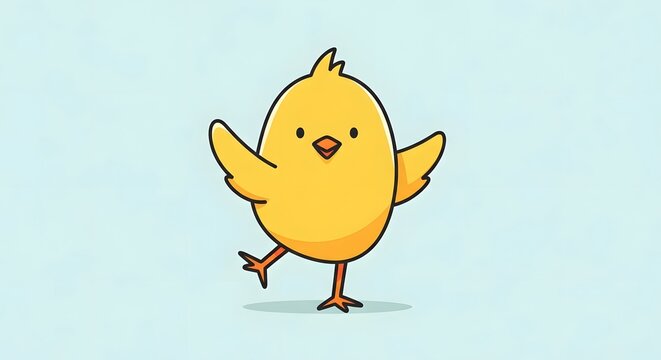 Cute cartoon chick with wings raised, happy expression