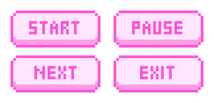8-bit pixel art pink game button set