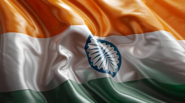 Realistic India flag background, vector illustration, close-up view of saffron, white, and green stripes with central Ashoka Chakra, high-definition, detailed texture, clean composition, suitable for 
